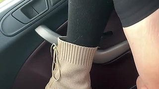 Slut in Car Butt Plug and Big Tits for French Bitch Lady Oups