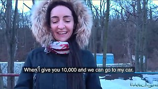 Brunette babe agrees to fuck with a stranger in his car POV