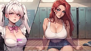 Anime redhead shows off while riding a BBC dildo in the shadows