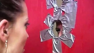 Brunette teen goes black at a glory hole