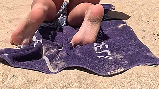Naked Girl Flashing Pussy on the Beach