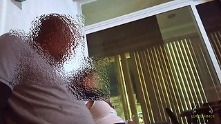 My roommate gropes my tits and ass, then I suck his juicy black cock