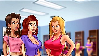 Hot blonde with big boobs gets down in a cramped locker during summer