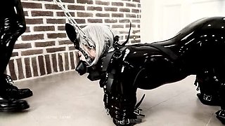 Japanese Latex Pet Play: Siron Latex Dominates Rubber Puppy with Thick Leash in Hardcore BDSM Walk