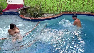 My Horny Indian Stepsister Is Naked in the Pool and I Go in to Fuck Her and Get Her Orgasm