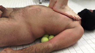 trampling on tennis balls