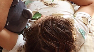 Cum on Step Sister's Hair. Extreme Handjob.