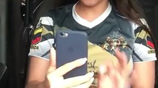 Sexy soccer player has a hot video call with her boyfriend