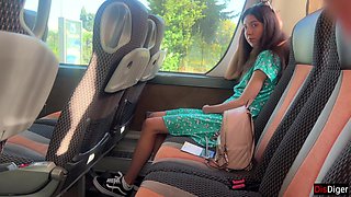Crazy Man Takes Out His Cock on Public Bus - but Girl Doesn't Lose Her Head and Helps Him Cum