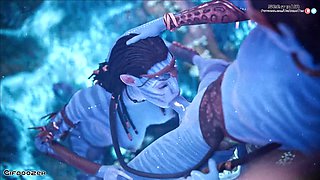 Gifdoozer Avatar Neytiri Performs Intense Deep Throat in the Jungle: Passionate, Hardcore Sex with a Seductive