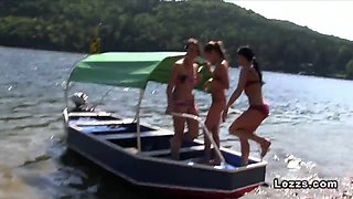 Group of Czech lesbians on boat having oral sex