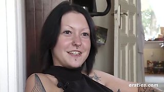 German Amateur Marina T Fucks Herself with Glass Dildo in Shower - Tattooed & Pierced Solo Masturbation