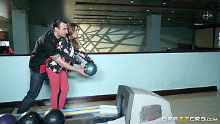 sexy milf sucks big cock in the bowling alley