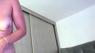 Big tit shemale jerks her long cock