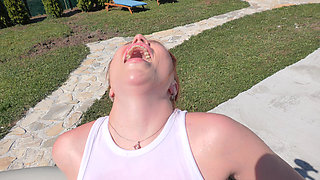 SEX in the pool ! BIG cock in tight pussy! FACIAL