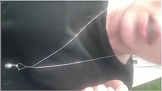 Smoking Cigarette In Black Pantyhose Outside Make Hole For My Clit And Turn Off Cigaret By My Pee