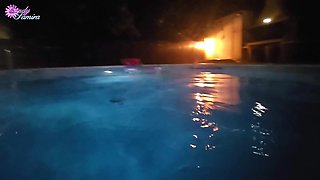 Brazen Neighbor! Caught Naked in the Pool at Night!