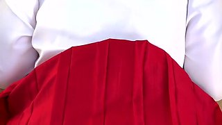 Busty girl in uniform got cum all over her skirt after sex POV