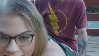 Park bench milf rubs fat pussy bend over fuck doggystyle outdoor