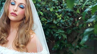 Redhead MILF bride flashes her big boobs