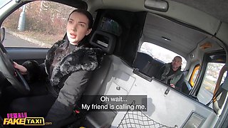 Damsel Faux Cab Driver and her gf handle bday boy to a hard-core 3some