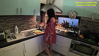 Red & Gold Dress Kitchen Play Spanking, Blowjob, Doggy & Intense Orgasm 298