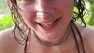 Horny Teen in Bikini Gives Oily Titjob and Suck My Dick on Public Beach