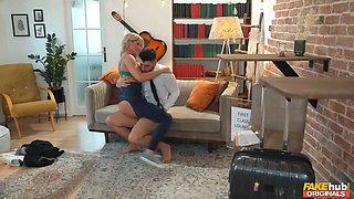 English milf leaves the first ever class lounge with her denim torn and cum on her face - fakehub