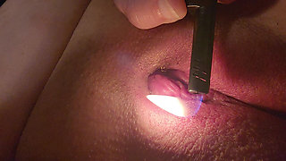 Sexy Shaved Pussy and Clit Teased and Singed with Flame