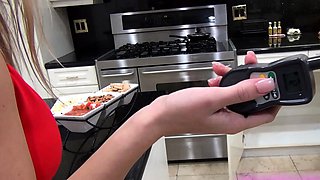 Light femdom and foot fetish play with brunette
