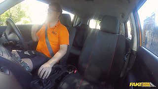 Fake driving school - hungarian cougar with giant boobie creampied in a car