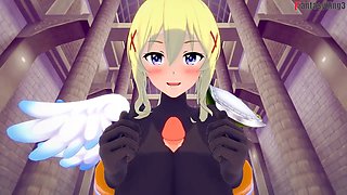 Lalatina from Kono Subarashii gives a wild blowjob and gets her tits banged in this POV scene