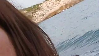 Cute young French slut fucking DP with 2 cocks on the beach
