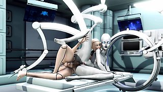 Alien lesbian sex in sci-fi lab Android plays with alien