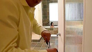 Married man fucks a busty nanny in the bathroom