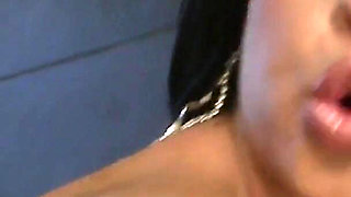 Brunette lesbians pussy toying and licking in the bathtub