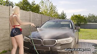Titty pounding buxom bikini car wash steamy