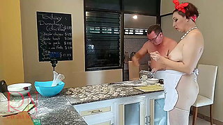 Nudist housekeeper Regina Noir cooking at the kitchen. Naked maid makes dumplings. Naked cooks. SHORT 2