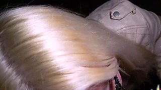 Cute blonde in glasses deepthroating