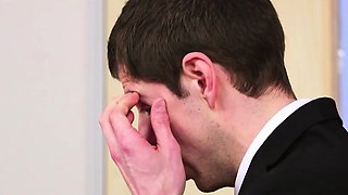 Sexy CFNM babes jerking off colleague