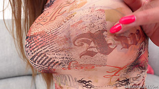 Big Tits Hungarian MILF Cougar Dorothy Black Sheer Pantyhose Solo
