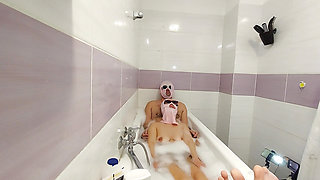 Amateur couple taking a bath, hairy pussy wife, big ass, big tits.