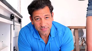 Tiny stepdaughter teen teases stepdad
