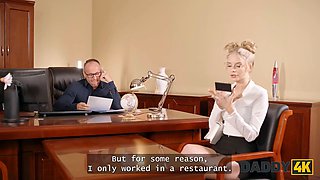 Alove from Czechia gets a rough table pounding from her stepdad's hung stud