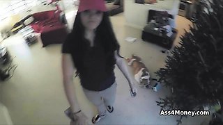 Pizza delivery girl fucks for cash on video