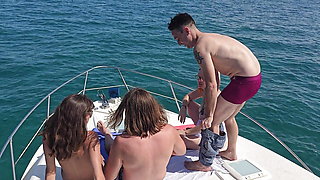 Orgy and partouze with 4 on a boat in a rough sea, you are not prepared