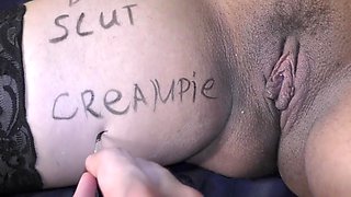 Big Boob Wife In Stockings Get Her First Dirty Body Writing With Huge Boobs
