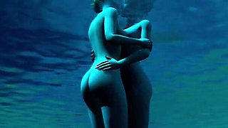 Angels Awakening 12 - Nude Swimming and Lesbian Kiss Scene in a Moonlit Pool