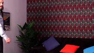 Horny office CFNM babes gives BJ to guy