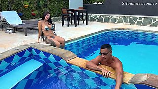 Silvana Lee seduces a lucky fitness guy with her spectacular sexy body in the pool